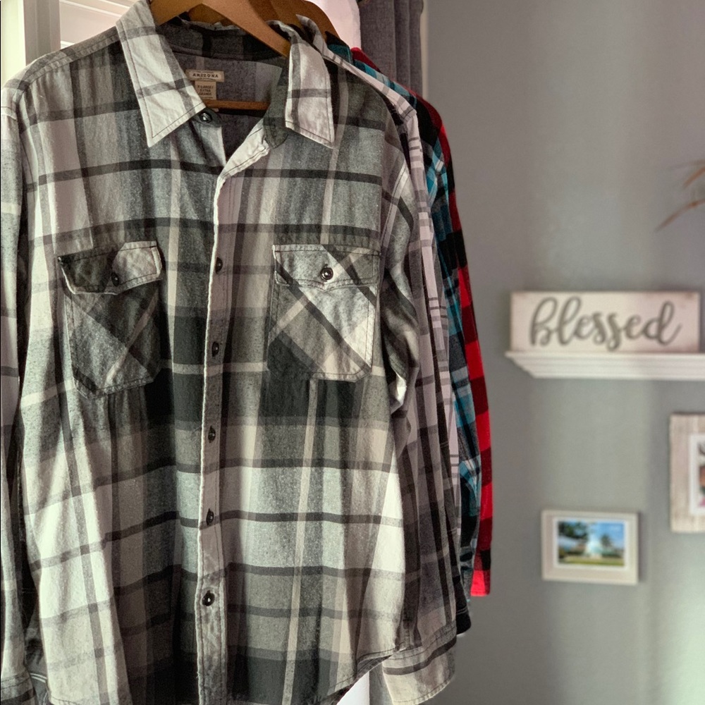 Gray and white flannel button up